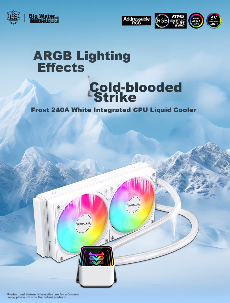 BUBALUS Lingshuang 240A White CPU Water Cooling Radiator (Infinite Mirror ARGB Synchronized Light/Anti-Gravity Integrated Design/Supports Intel LGA2011/AMD/Multi-Platform/PWM) 1