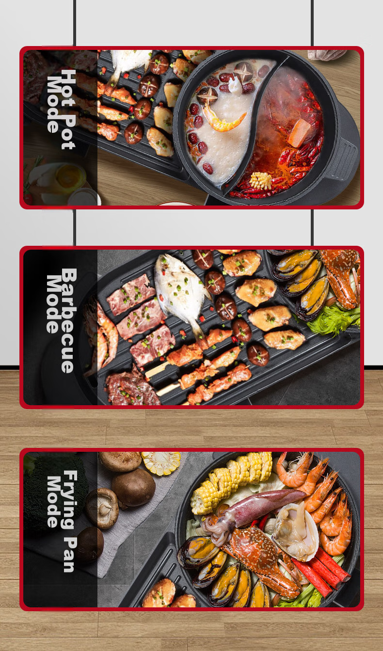 KONKA Electric Grill Stove, Multifunctional Dual-Sided Electric Hot Pot And Grill Combo Stove, Home Electric Grill And Hot Pot, Dual Temperature Control, Separable, KEG-W006 8