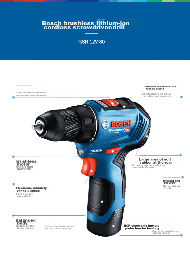 BOSCH Handheld Drill Driver Two-In Lithium Battery with Drill Bits And Screwdriver Set GSR 12V-30 10
