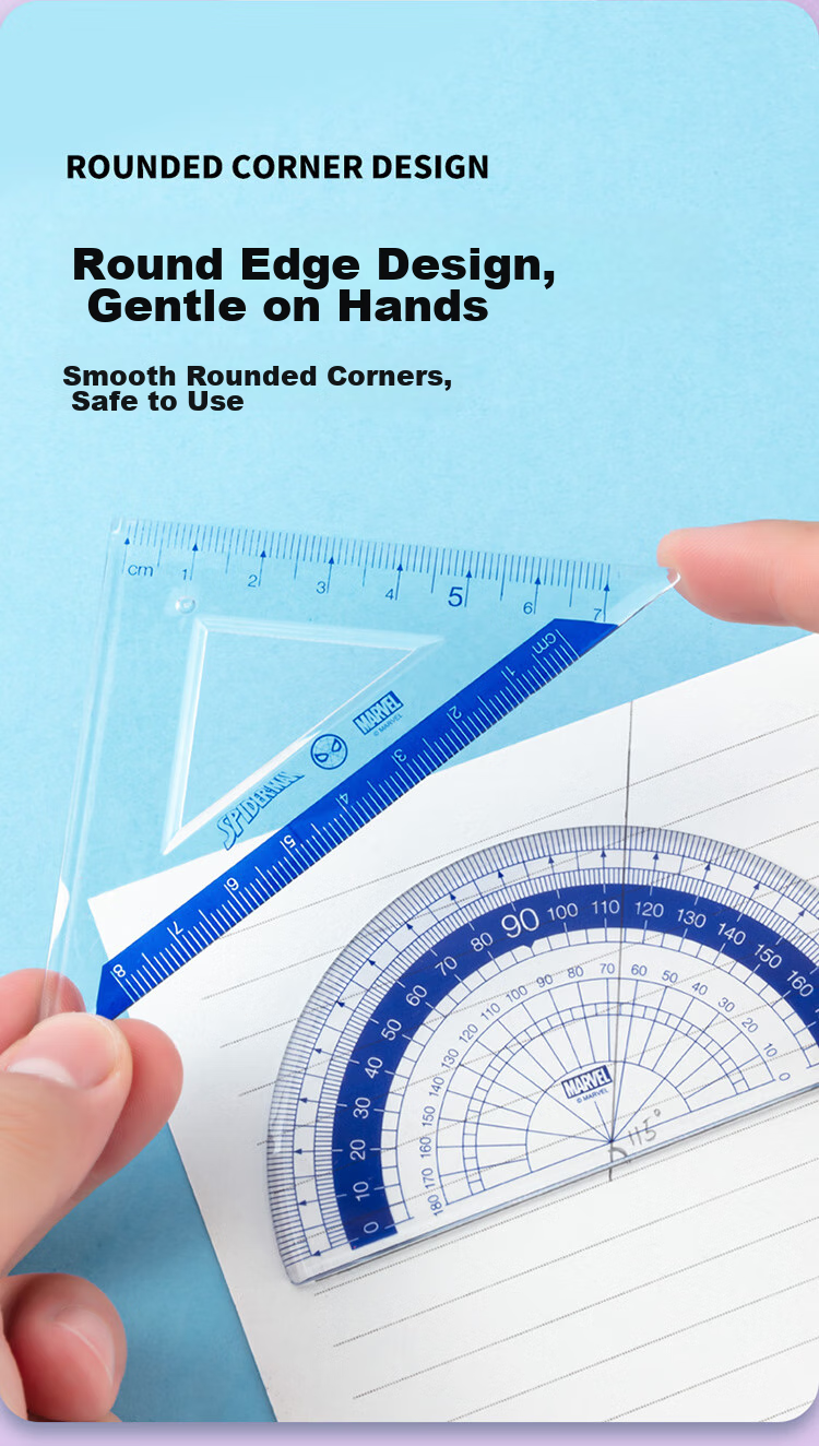 Disney Student Ruler Set with Straight Ruler, Triangle Ruler And Protractor Combination Pack Children's Exam Drawing Stationery Ruler Set Spider-Ma 7