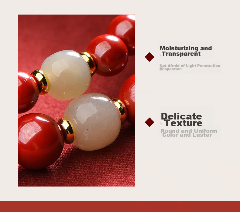 Cilingge Cinnabar Bracelet Amulet, Women's Beaded Bracelet, Hetian Jade Lucky Bead, Imperial Sand Zodiac Year Jewelry Gift 12