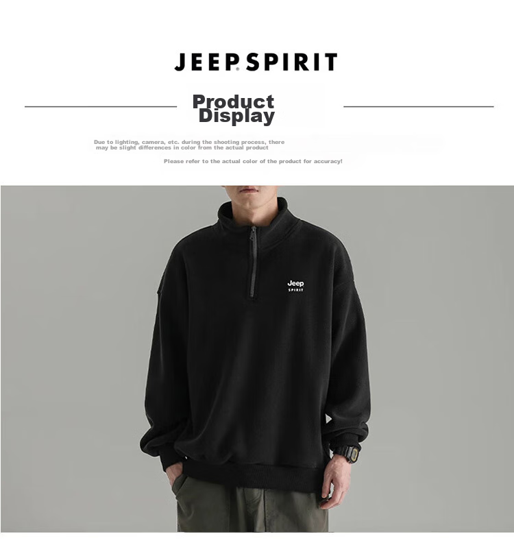 JEEP SPIRIT Men's Autumn Winter Sweatshirt Long Sleeve T-Shirt Loose Casual Fleece Trendy Base Shirt 6