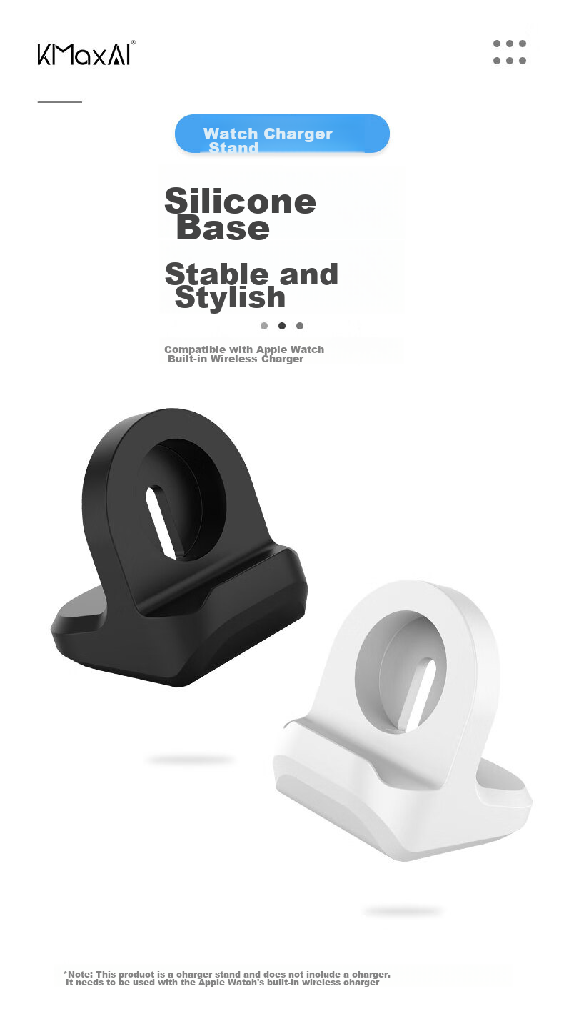 KMaxAI Wireless Charging Stand for Apple Watch, Compatible with IWatch Series 12/SE3/11/9 Ultra4/3, Silicone Base Holder, White 1