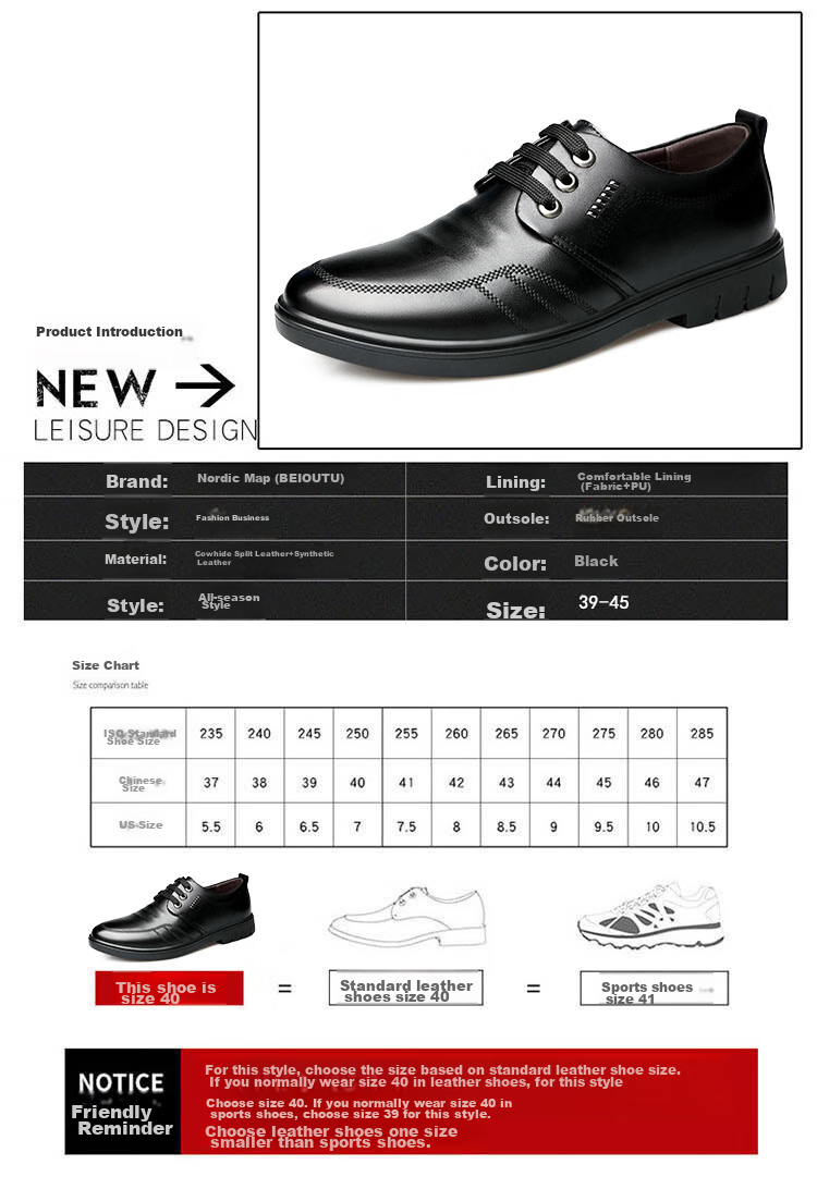 BEIOUTU Leather Shoes for Men, British Style Business Casual Lace-Up Round Toe Comfortable Formal Men's Shoes 7118 Black Size 39 3