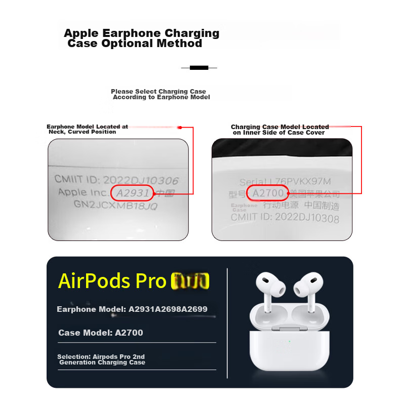 Зарядный чехол Masentek для Apple AirPods Pro/1/2/3/4, беспроводная зарядка, замена утерянных или поврежденных чехлов