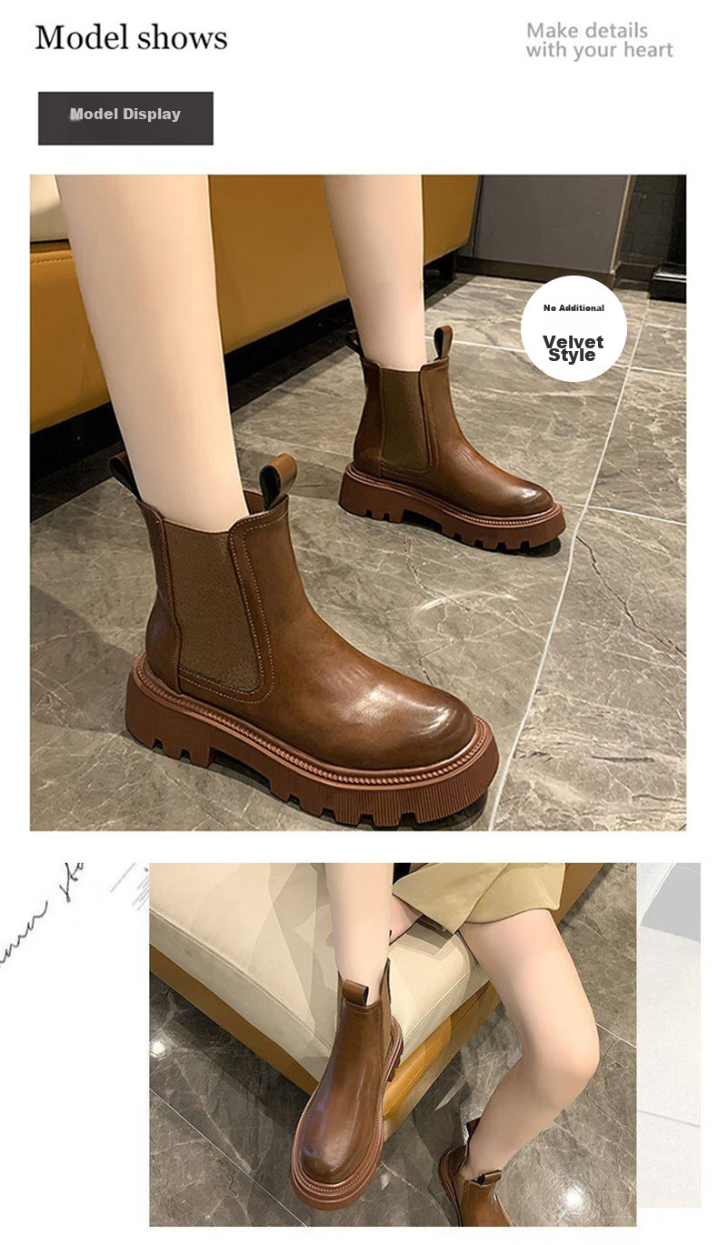 CARTELO Women's Martin Boots, Autumn And Winter Short Boots, Thick-Soled British Style Chelsea Boots for Women, 1409 Brown, Size 37 9