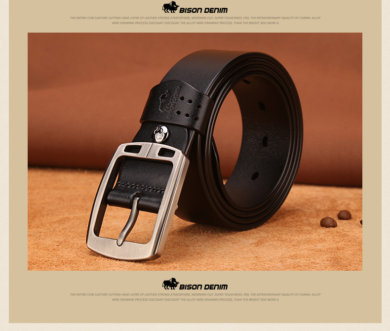 American Bison Men's Genuine Leather Belt Casual Vintage Cowhide Pin Buckle Waistband Birthday Gift for Boyfriend 19