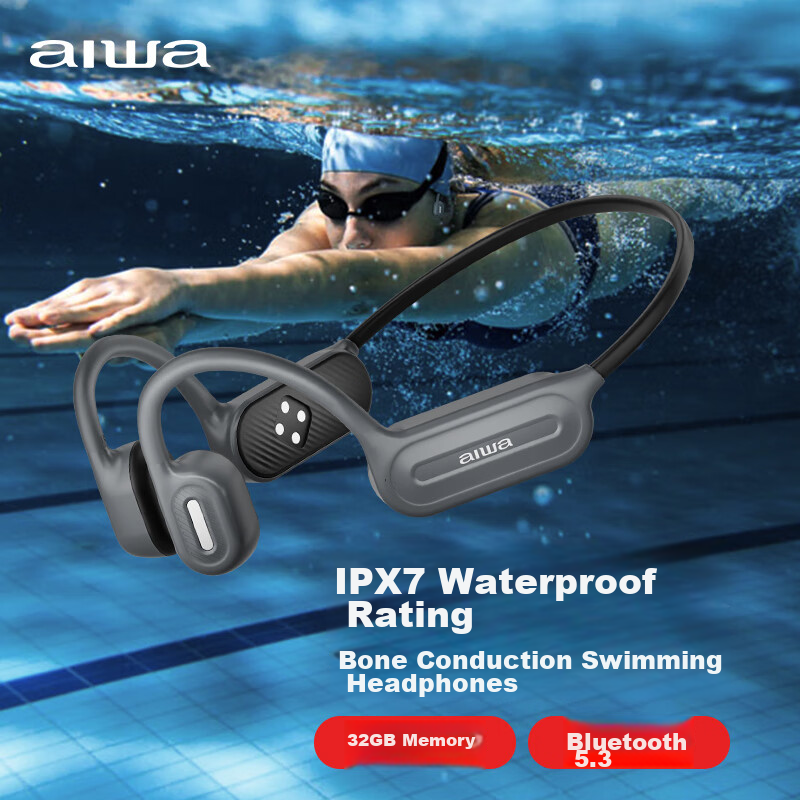 Aiwa G3 [With Built-In 32GB Large Memory], Bone Conduction Bluetooth Headphones, Sports Swimming Professional IPX7 Waterproof, Wireless Non-In Open-Ear Design, Sweat-Resistant, Long Battery Life