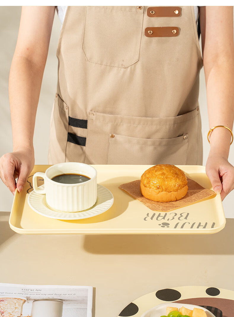 CAIZHI Rectangular Tray, Tea Tray for Home Use, Fruit Plate, Breakfast Tray, Storage Tray, Snack Plate, Large Size, Bear Design, Beige, CZ6949 15