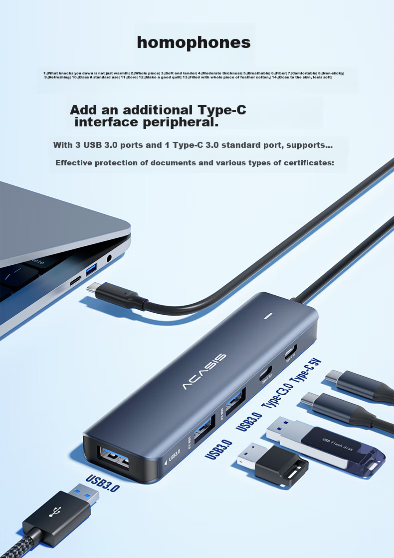 Acasis Type-C Expansion Dock, Apple Mac 5-In Desktop Hub, Computer Desk, Type-C to USB Adapter, USB 3.0 Hub, Video Adapter for Phones And Tablets, DS-9901 5