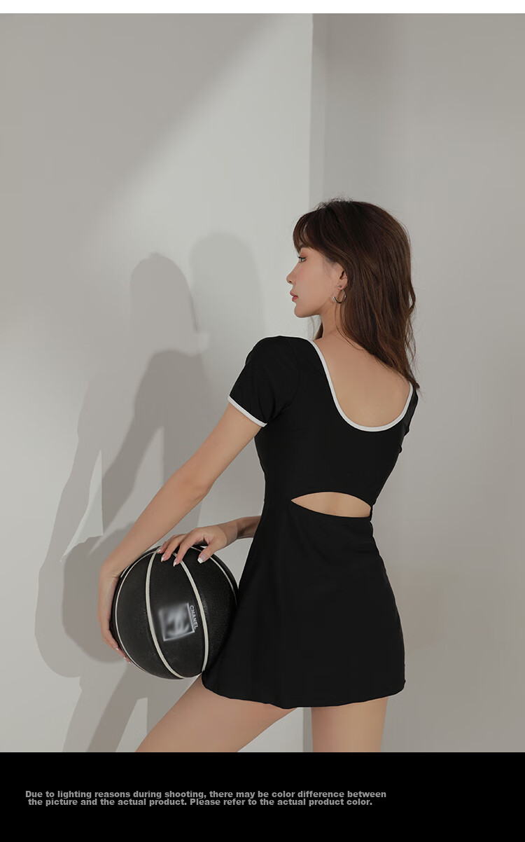 OMOM Conservative One-Piece Swimsuit for Women, Korean Style, Slimming, Tummy Control, Suitable for Hot Springs, Skirt-Like Design, Instagram Trendy Swimwear, Black, Size L 13