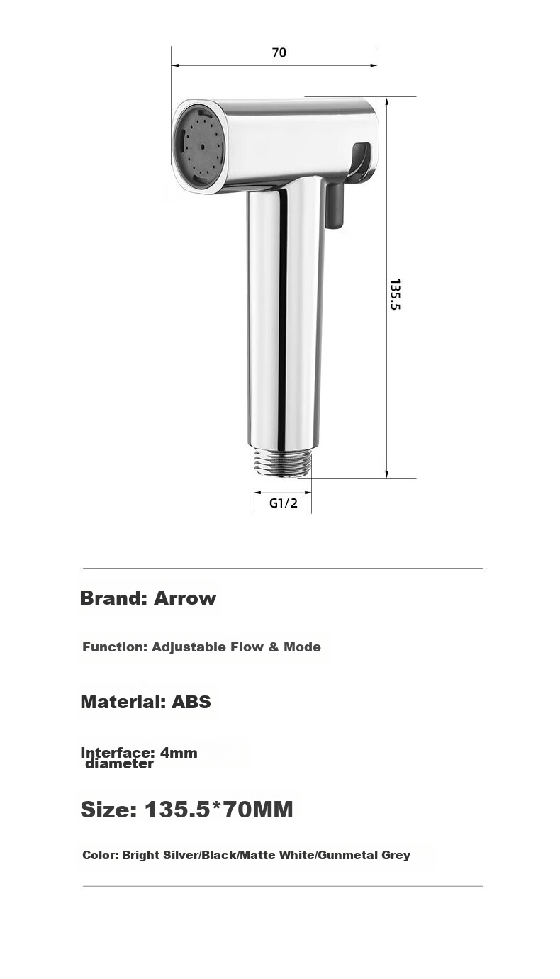 ARROW Bathroom Toilet Spray Gun, Urinal Flushing Device, Toilet Cleaning Sprayer, Shower Head, Dual Water Outlet Pressurized Water Gu 12