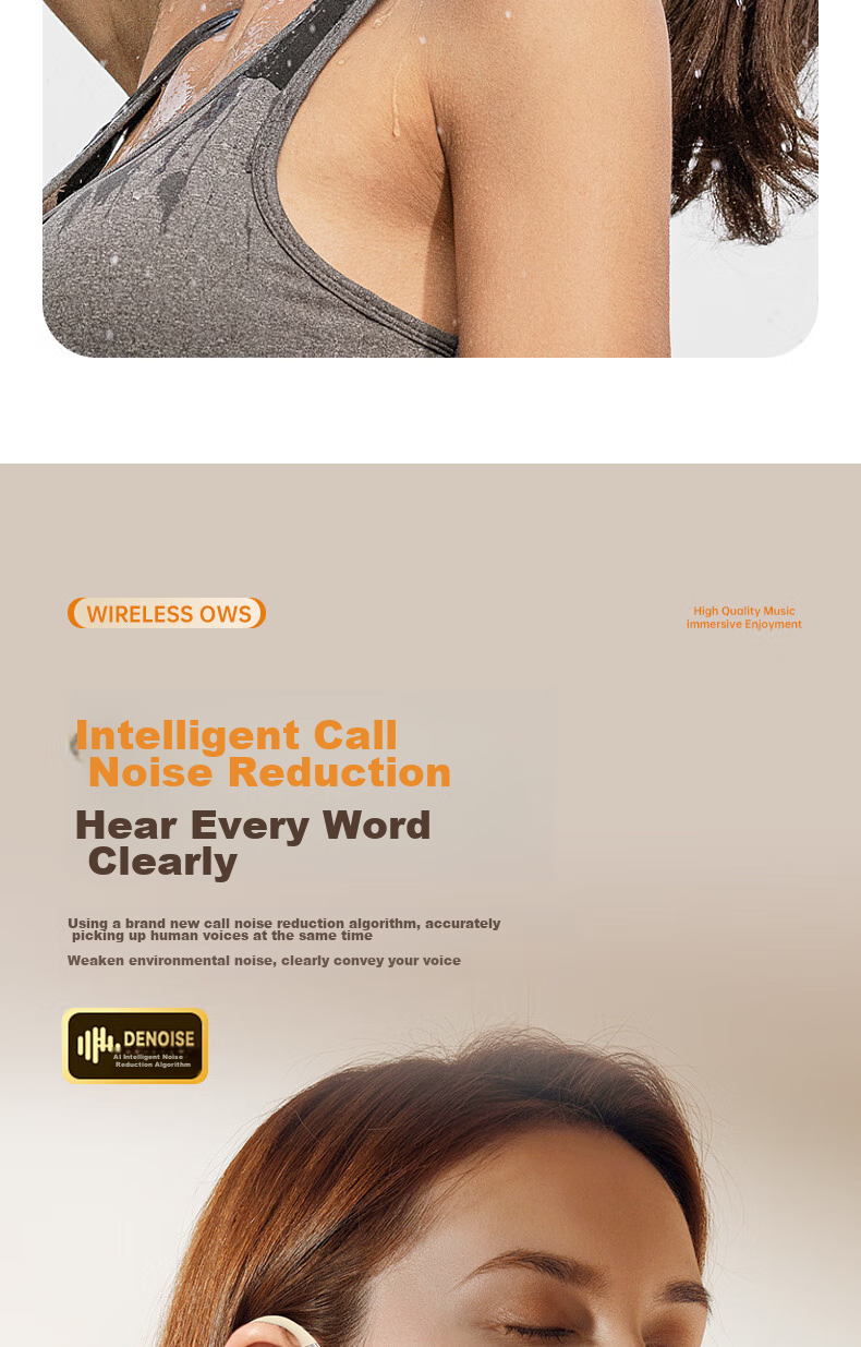 Jingji Bluetooth Earphones, Over-Ear Style, Stylish Wireless Sweat-Resistant Sports Headphones, Long Battery Life, Open-Back HIFI Sound Quality, Compatible with Apple, Huawei, And Android Devices 8