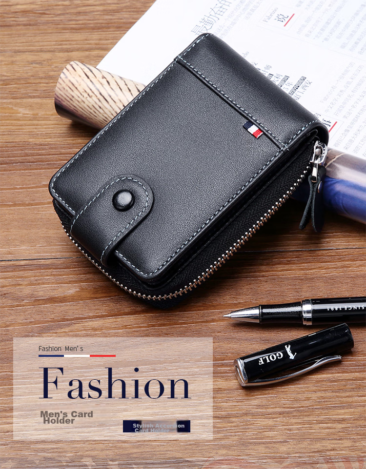 GOLF Top-Grain Leather Men's Card Holder, Multifunctional Driver's License/ID Card Holder, Large Capacity Document Case, Gift for Men, Business Card Holder, Coin Purse, 5V328451J Black 2