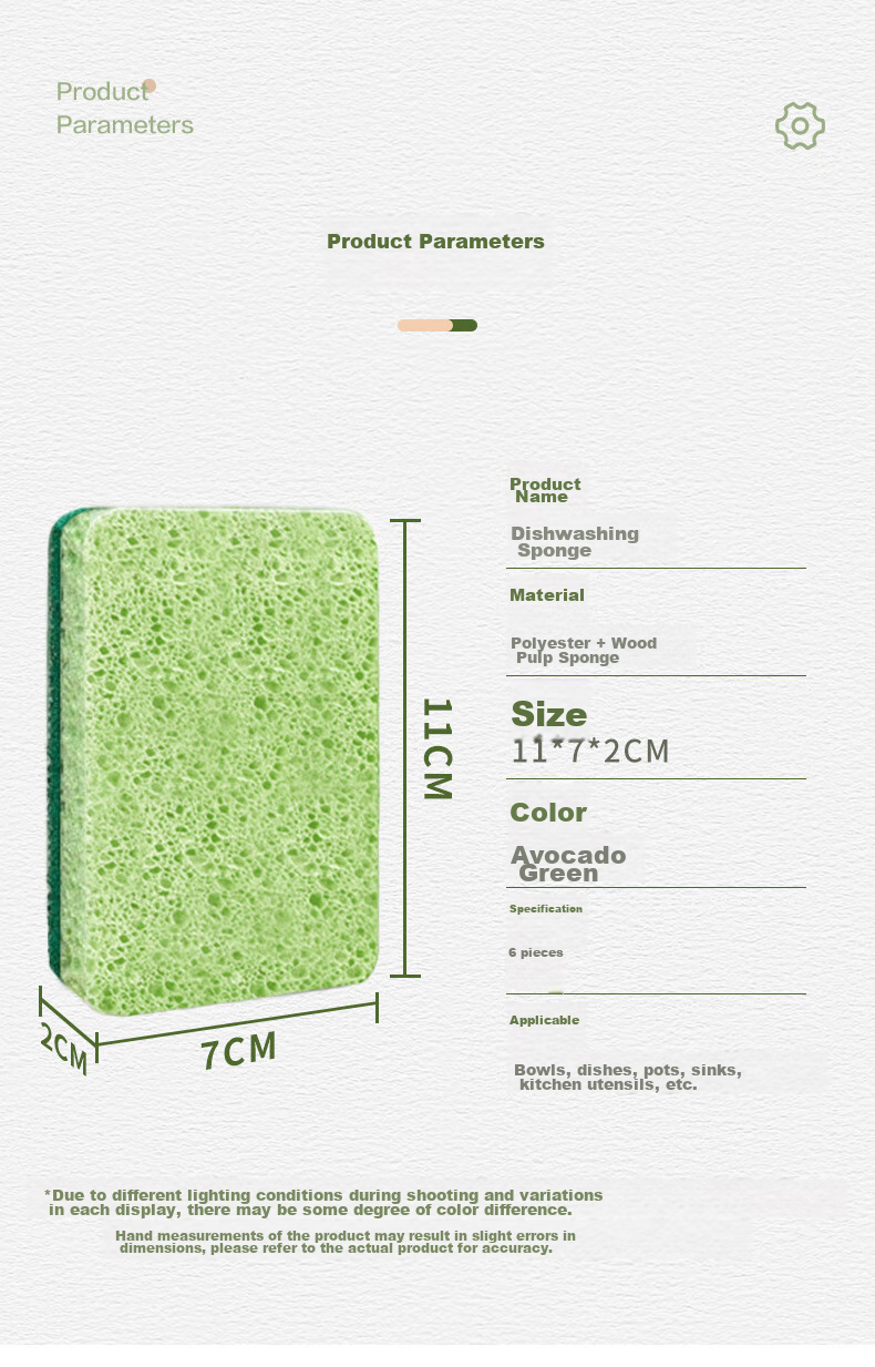 MR Wood Pulp Cotton Scouring Pad, 11*7cm*6 Pieces, Kitchen Cleaning Cloth, Thickened Dishwashing Sponge, Double-Sided Dishwashing Cloth 5