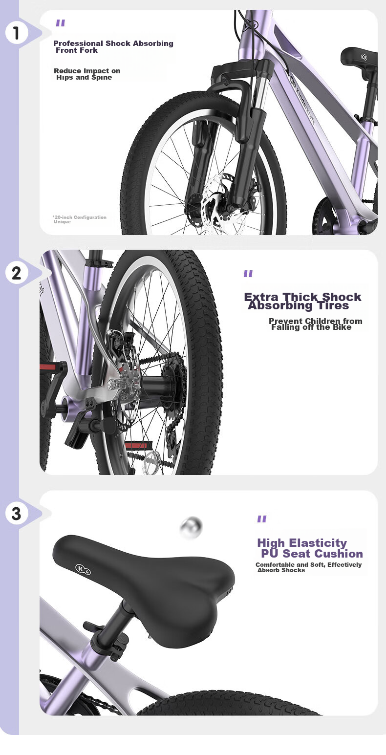 KinderKraft Children's Bicycle for Ages 4-6 Student Single Bike Mountain Bike Gift for Boys And Girls, 18-Inch Purple 11