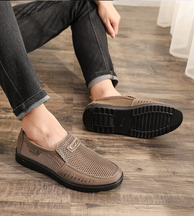 Ankang Summer Mesh Shoes Breathable Men's Slip-On Soft-Soled Old Beijing Cloth Shoes Dad Shoes AK11129 Black 38 1