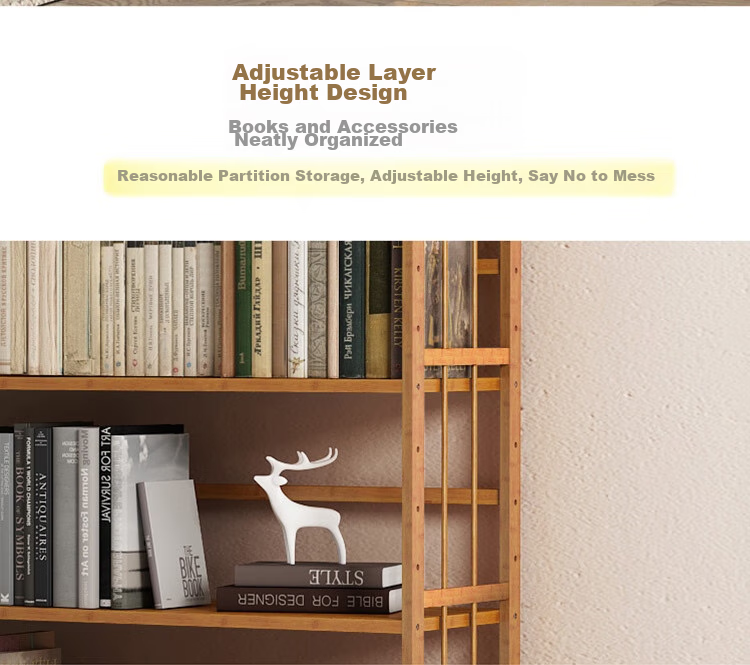 Anerya Bamboo Simple Bookshelf, Floor-Standing Storage Rack, Living Room And Office Bookcase, Cabinet Shelf, Storage Rack 8