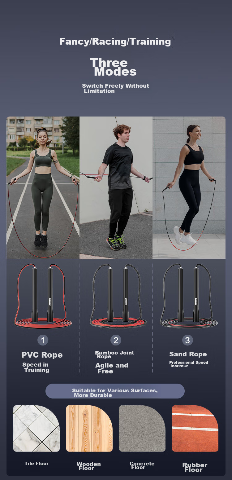 JD Original Command Baton Jump Rope with Bamboo Joint PVC Three-In Jump Rope for Adults, Weight Loss, Childre 4