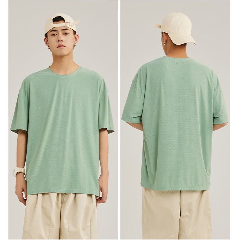 JEANSWEST LIFE Summer Lightweight Ice Silk Breathable Quick-Dry Men's Sports Set Short Sleeve T-Shirt and Shorts Two-Piece Set 9
