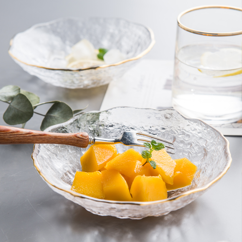 IJARL Glass Fruit Plate, Dessert Plate, Dried Fruit Plate, Salad Plate, Home Luxury Plate, Snack Plate, Ice Crystal Plate, Set of 2