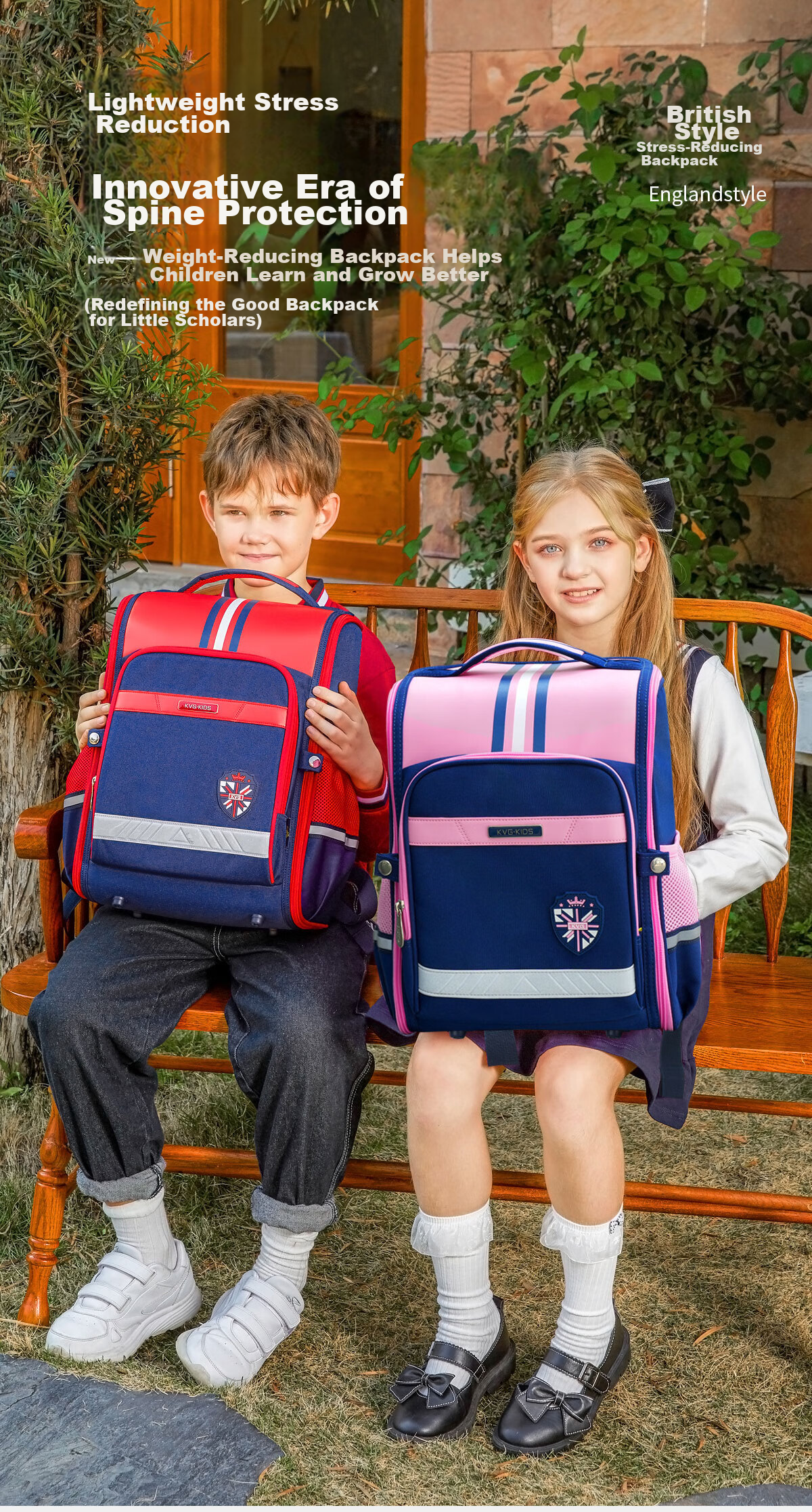 KVG Primary School Backpack for Grades 3-4 Children's Backpack British Style Lightweight Spine Protection Girls' Shoulder Bag 125cm Or More 1