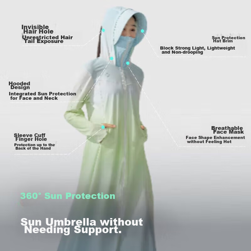 BOSIDENG National Standard Sun Protection Clothing for Women, Extra Long Style, Cool And Breathable, Full-Body UV Protection, Slim Fit, Heightening Effect, Outdoor Jacket