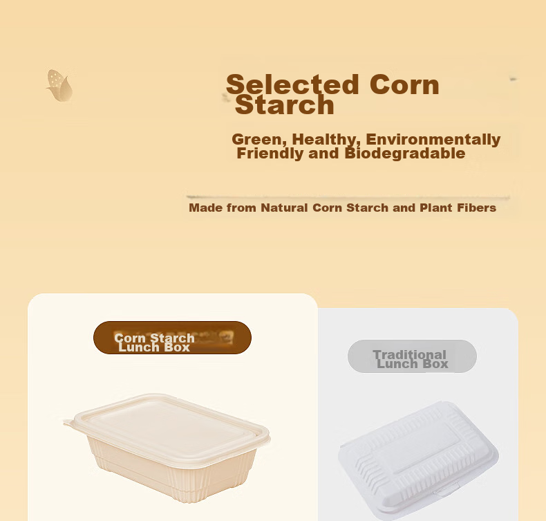 Temeiju Disposable Food Containers, Eco-Friendly Picnic Boxes, 20 Sets, 1150ml with Lids, Takeout Boxes, Corn Starch Containers, Microwave Safe 3