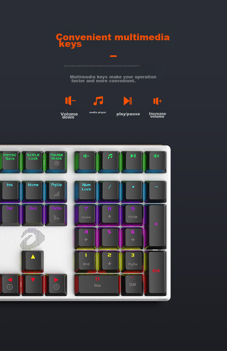 DAREU EK815 Mechanical Alloy Edition Keyboard, Wired Keyboard, Gaming Keyboard, 108 Keys Mixed Backlight, Multi-Key Anti-Ghosting, PUBG Keyboard, Black And Silver Black Switches 8