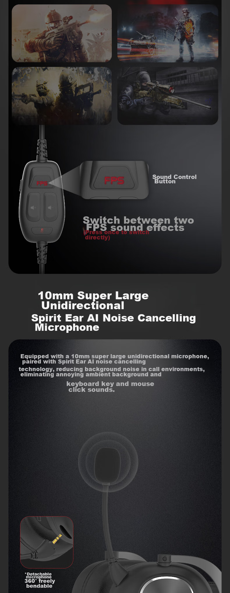 A4TECH M760 Wired Gaming Headset, Over-Ear Blood Hand Phantom 7.1 Sound, FPS Battle Royale Essential, CSGO Computer E-Sports Delta Valorant Headset, Elegant Black 4