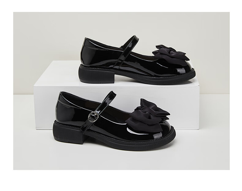 DAPHNE Mary Jane Leather Shoes for Women, Japanese JK Style Flat Soft Sole Bow Tie Flats 4623101026 Black Size 35 12