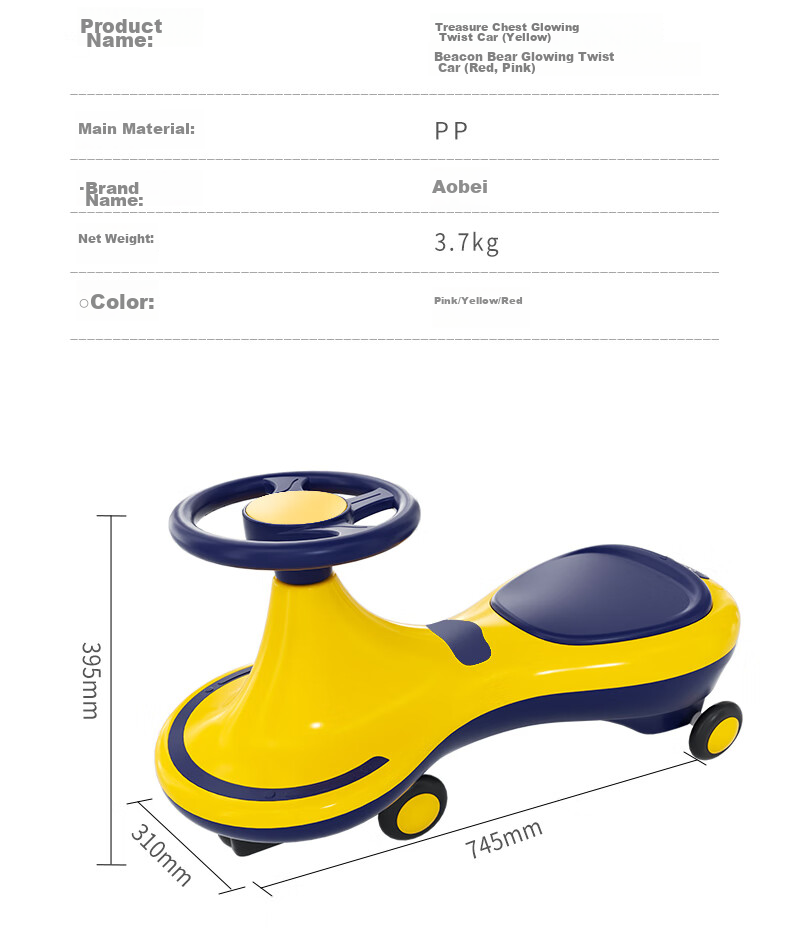 Auby Baby And Children's Toy, Light-Up Twist Car for Boys And Girls, Toddler Scooter Ride-On Vehicle, Birthday Gift for Kids 1-3 Years Old 29
