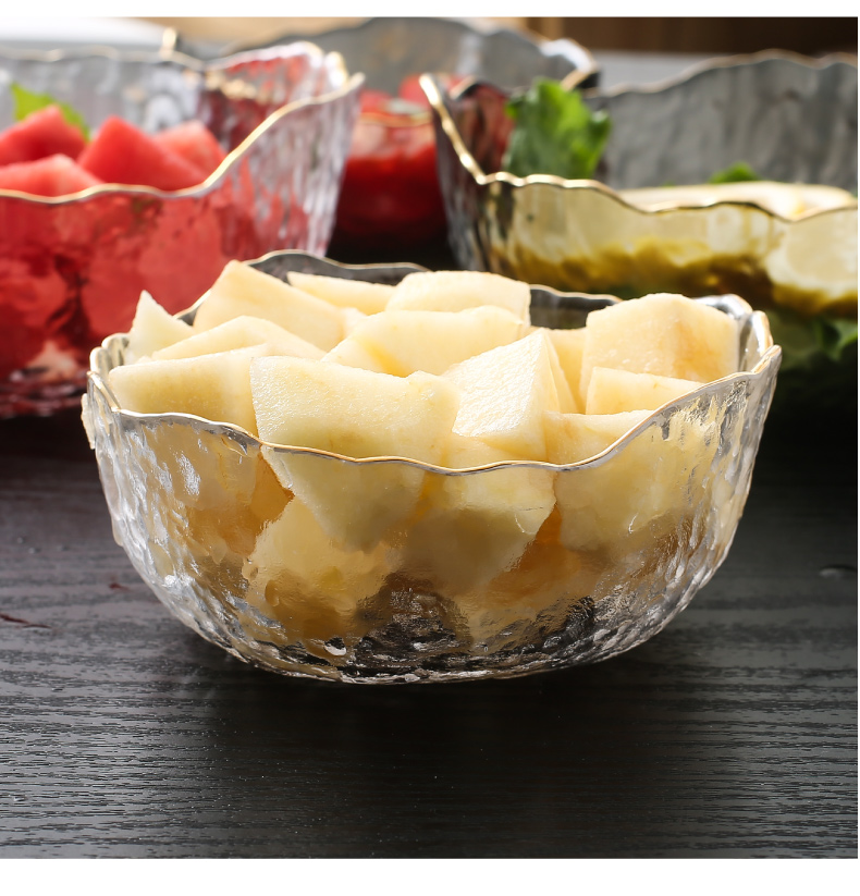 Canjiangjun [Dishwasher Safe] 3-Piece Salad Bowl Set with Gold Rim Glass Bowls, Glass Fruit Plates, Dessert Bowls And Salad Bowls 17