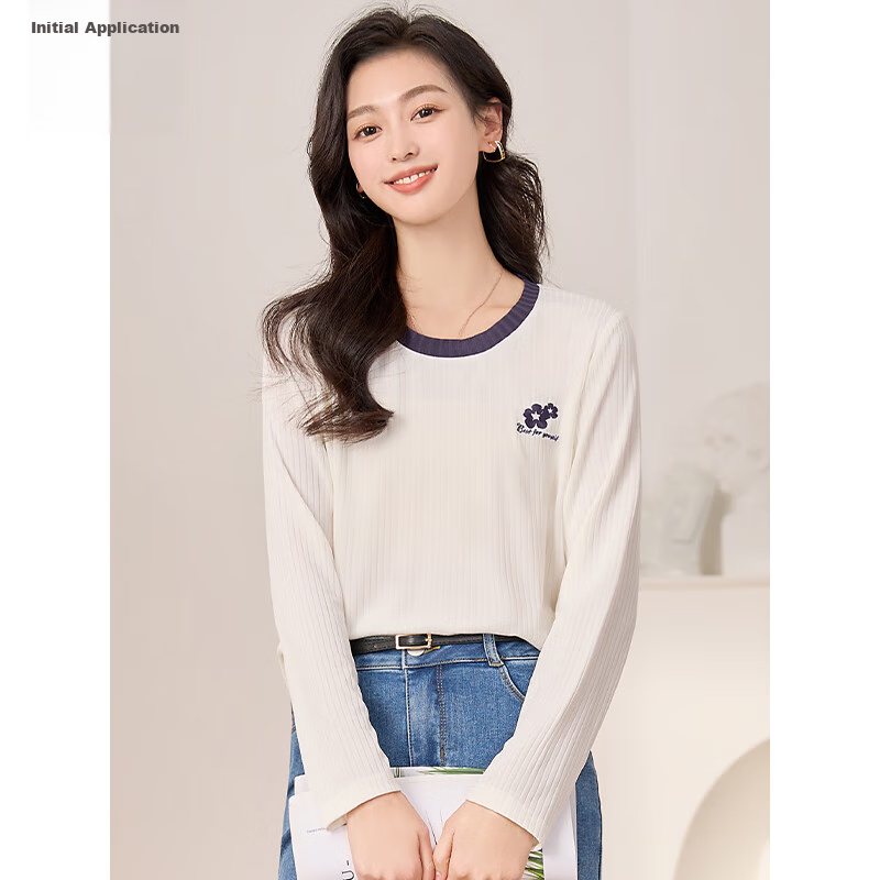 Chushen Spring And Autumn Long-Sleeve T-Shirt for Women, Simple And Fashionable Contrasting Color Round Neck Base Shirt Top S13KT2425