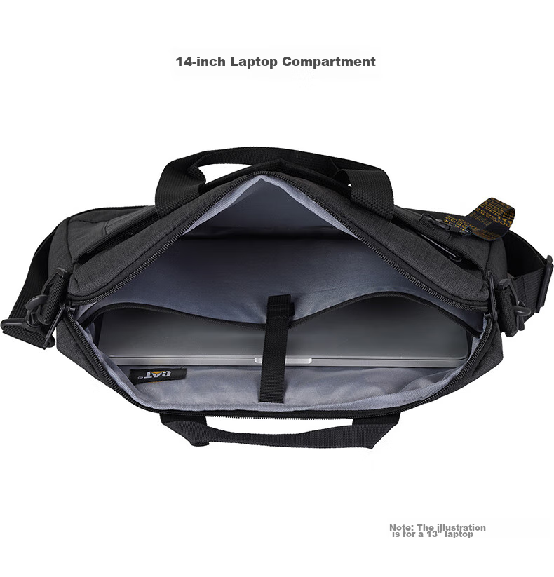 CAT Crossbody Bag, Lightweight Laptop Bag, 14-Inch Men's Business Briefcase, Multi-Pocket Handheld Shoulder Bag, Hanging Black 84349 5