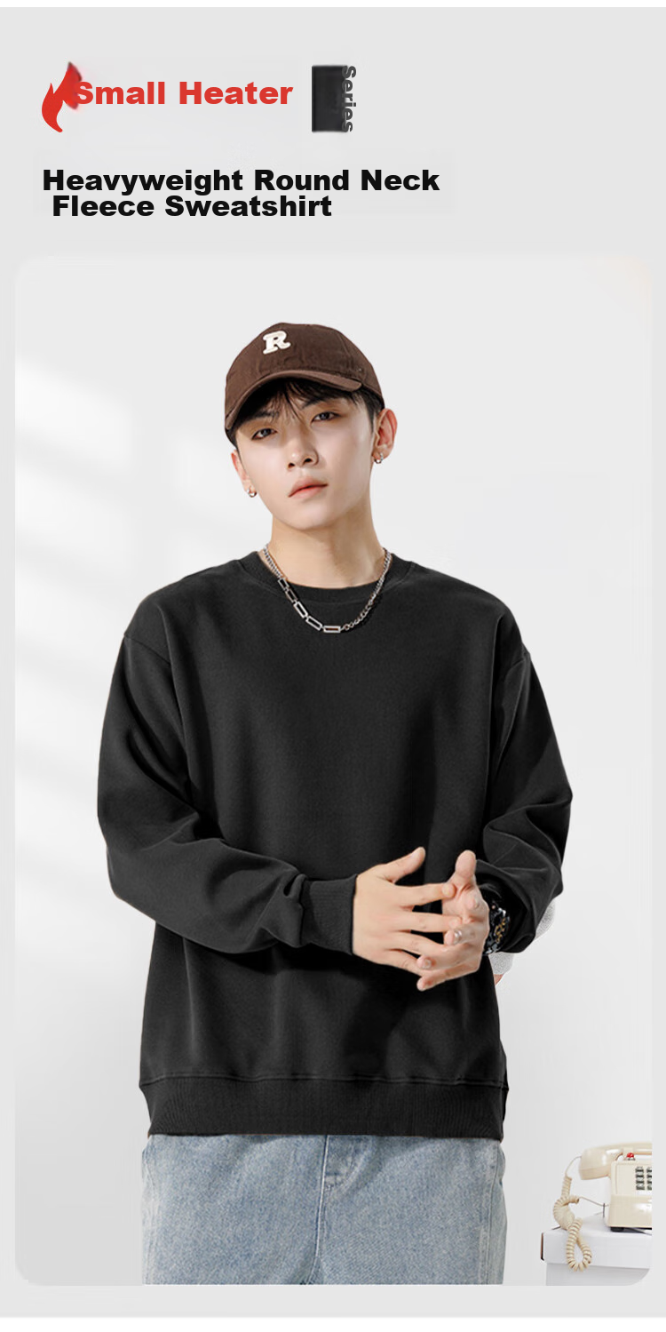 MiiOW Fleece-Lined Sweatshirt for Men, Autumn And Winter Thick Warm Jacket, Men's Round Neck Pullover Top, Versatile Cotton Long-Sleeve Base Layer 4