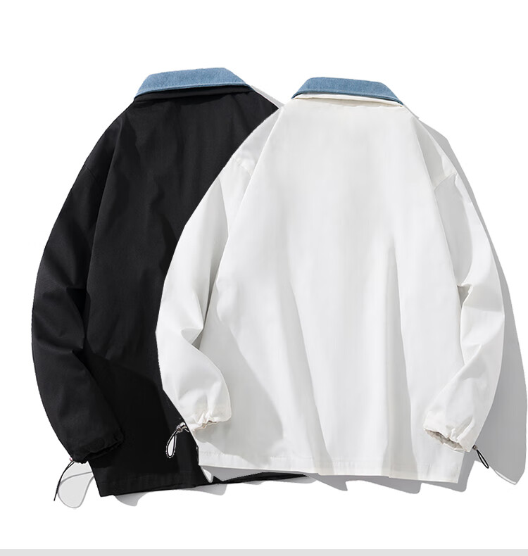 Foss Phil Men's Faux Two-Piece Jacket, Spring And Autumn Japanese-Style Loose Trendy Casual Outerwear J746 Black 2XL 4