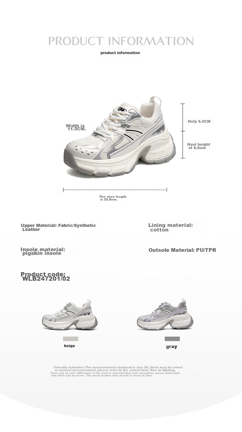 RED DRAGONFLY Women's Shoes, Spring And Autumn Mesh Dad Shoes, Thick-Soled Heightening Breathable Sneakers, Casual Sports Shoes, WLB24720, Beige, Size 40 2
