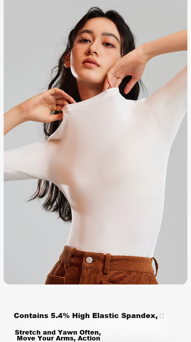 YOUKESHU Women's Base Layer, Spring Round Neck Comfortable Solid Color Inner Wear, Mid-Sleeve Top for Women, Versatile Girls' T-Shirt 6