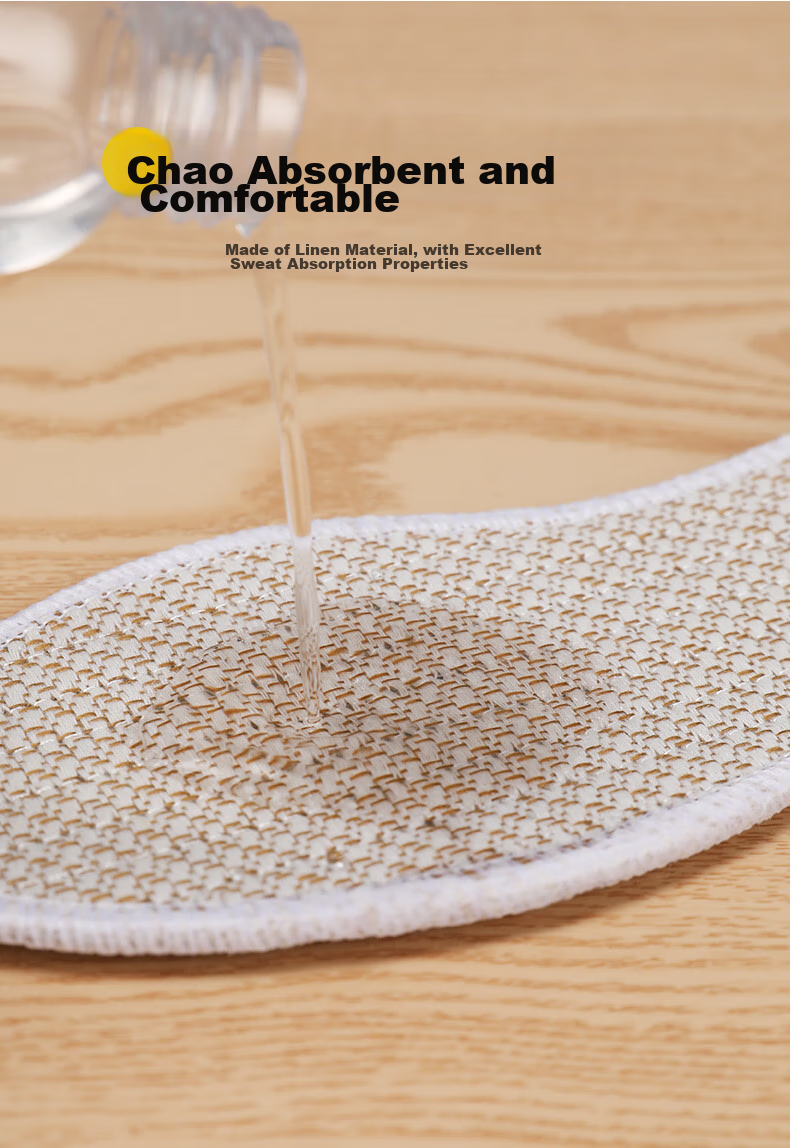 FOOTOPPO Linen Herbal Insoles for Men, Summer Sports Sweat-Absorbing Breathable Cotton Linen Shoes Odor-Resistant Insoles for Summer 9