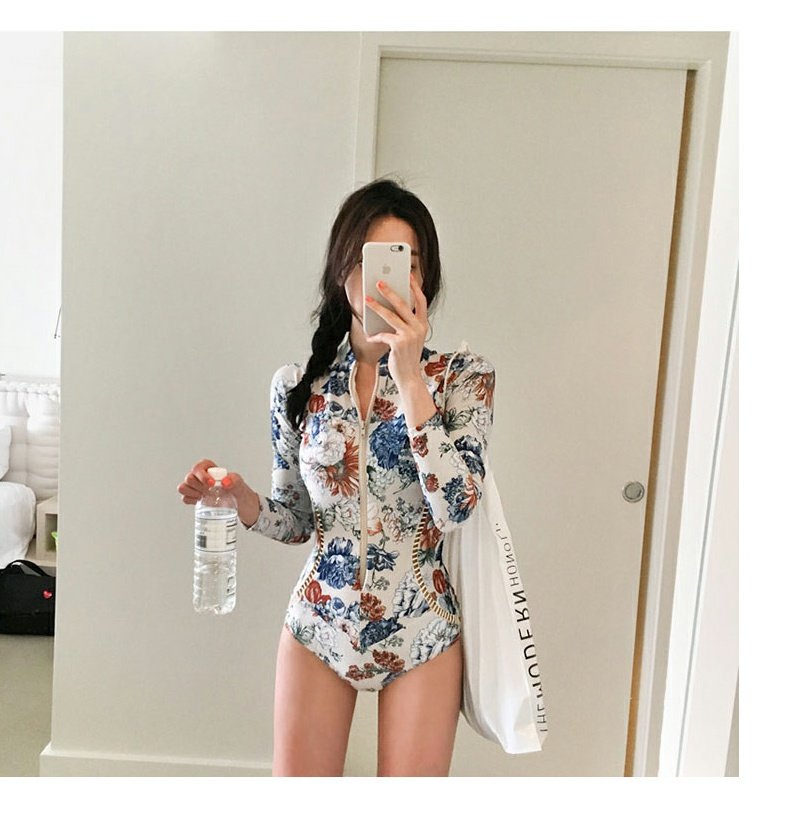 DK Conservative One-Piece Swimsuit for Women, Sexy Bikini, Tummy Control, Slimming, Vacation Hot Spring Swimwear, Black Floral Pattern, Size M 8
