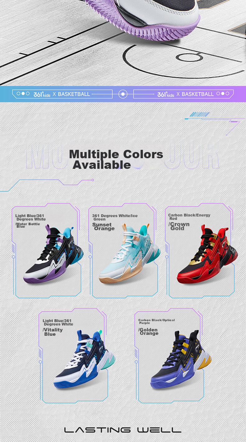 361° Hanjiang Children's Basketball Shoes, Size 25, All-Season Youth Practical Training, Hard-Wearing Basketball Shoes, Blue, Size 38 3