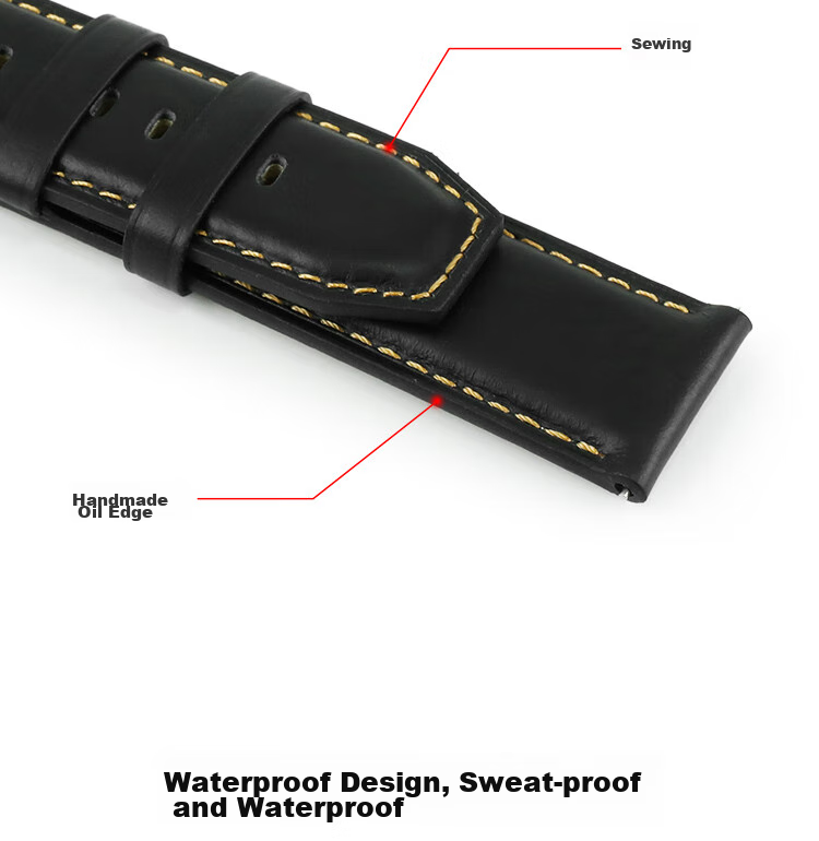 ESCASE Compatible with Vivo/iQOO WATCH GT Watch Strap, Genuine Leather Replacement Wristband, Classic Cowhide Smartwatch Band, Black 9