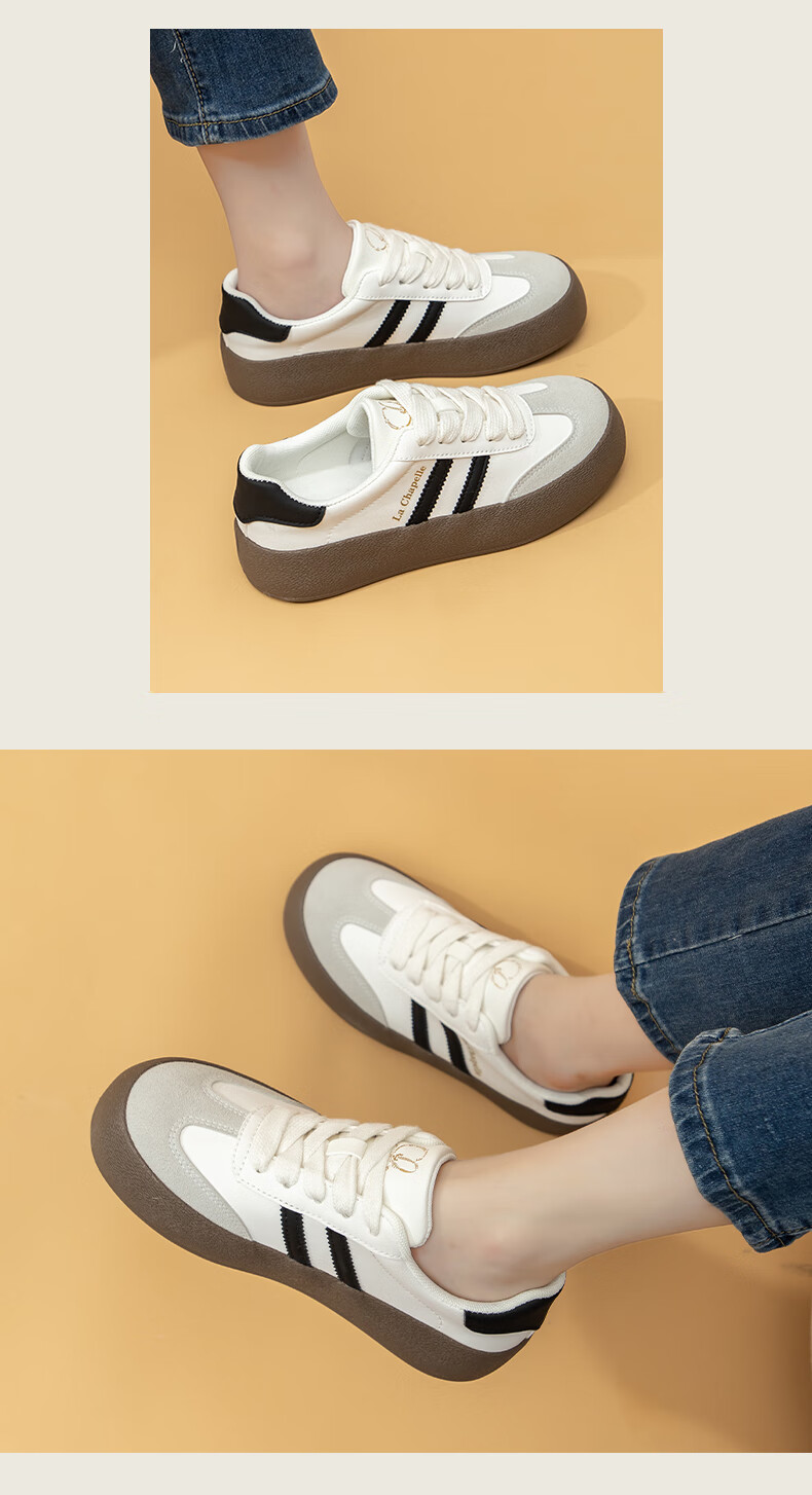 La Chapelle Women's Shoes, 2026 New Dexun Style Thick-Soled Versatile Casual Shoes, Low-Top Lightweight Sneakers for Women, White And Black, Size 37 4
