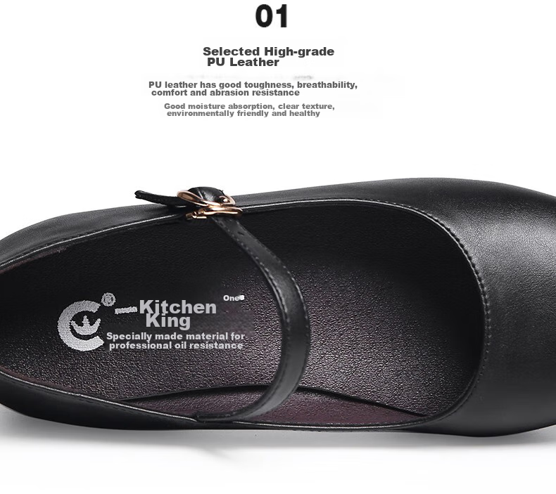 Chuwang Women's Flat Chef Shoes, Waitress Standing Work Shoes, Non-Slip Soft Sole Kitchen Shoes, 2005 Black, Size 37 5