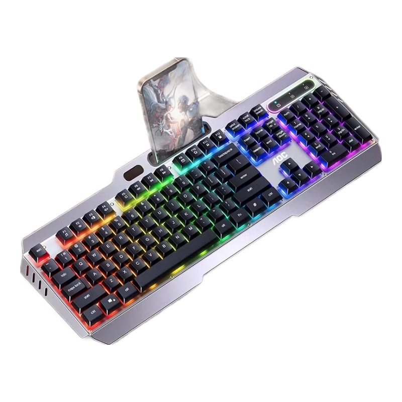 AOC KB122 Wired Keyboard, True Mechanical Feel Keyboard, Backlit Lighting Effects, Gaming-Specific Keyboard for E-Sports, Suitable for Computer, Laptop, Office Use, Black with Mixed Lighting