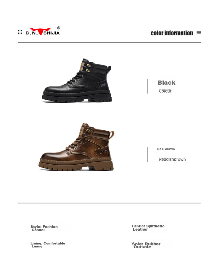 Bull Family Men's Autumn Winter Martin Boots Trendy Versatile Work Shoes Retro Durable Leather Boots for Men 6
