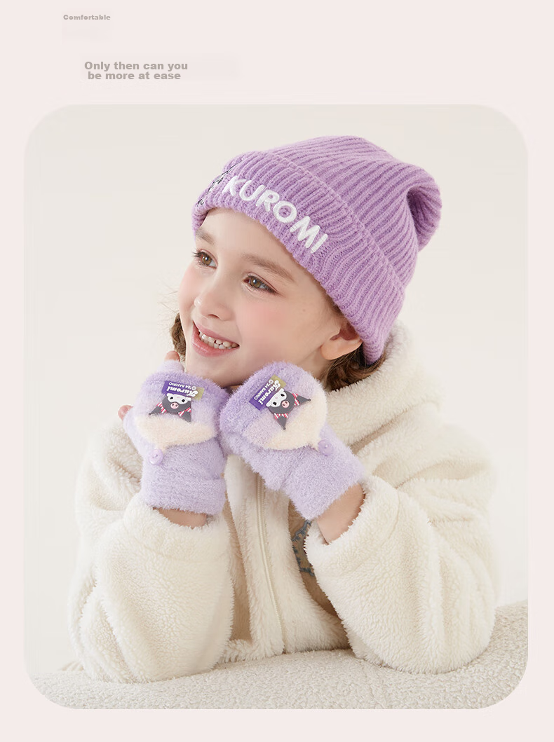 Hello Kitty Children's Winter Warm Knitted Half-Finger Gloves Cute Girls Big Kids Writing 3121D Melody Pink 9