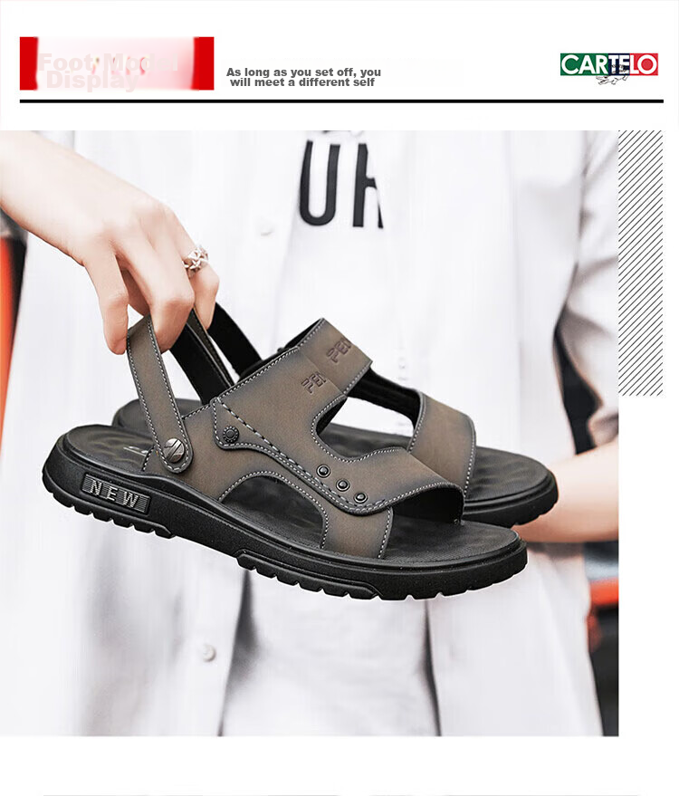 CARTELO Leather Sandals for Men, Summer 2026 Breathable Beach Shoes, Dual-Use Men's Outdoor Slippers, Perforated Sandals 17