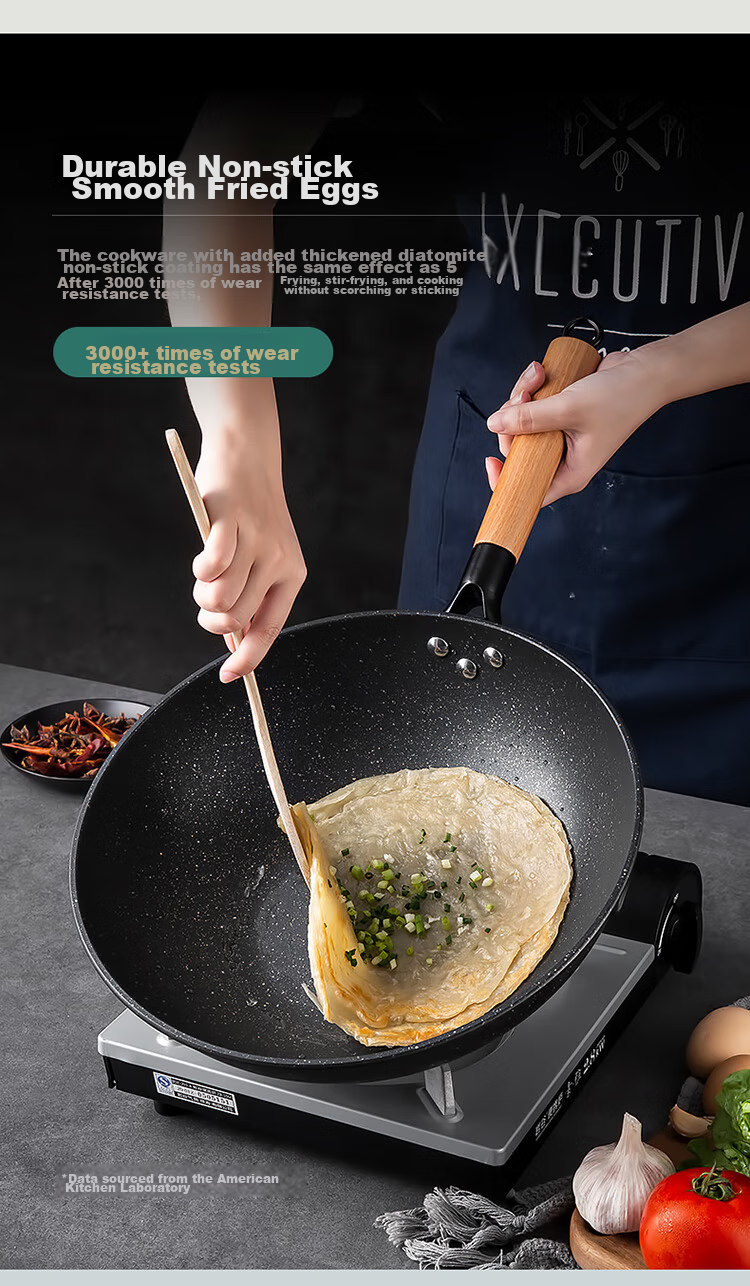 MAXCOOK Non-Stick Wok, 32cm Iron Pan with Wooden Spatula, Compatible with Gas And Induction Stoves, Non-Stick Coating MCC588 8